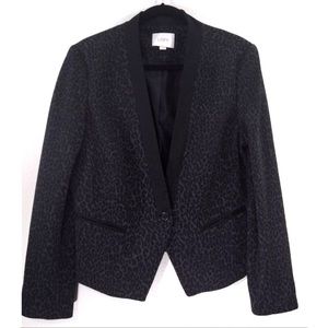 Ann Taylor LOFT Black / gray Leopard Print ponte tuxedo Blazer